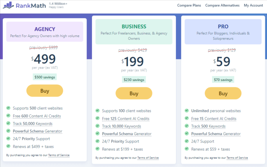Rank Math PRO - Pricing Plans for Businesses & Individuals